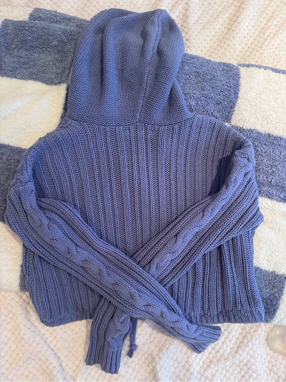 Aeropostale Dusty Blue Cable-Knit Hooded Sweater - Picture 2 of 6